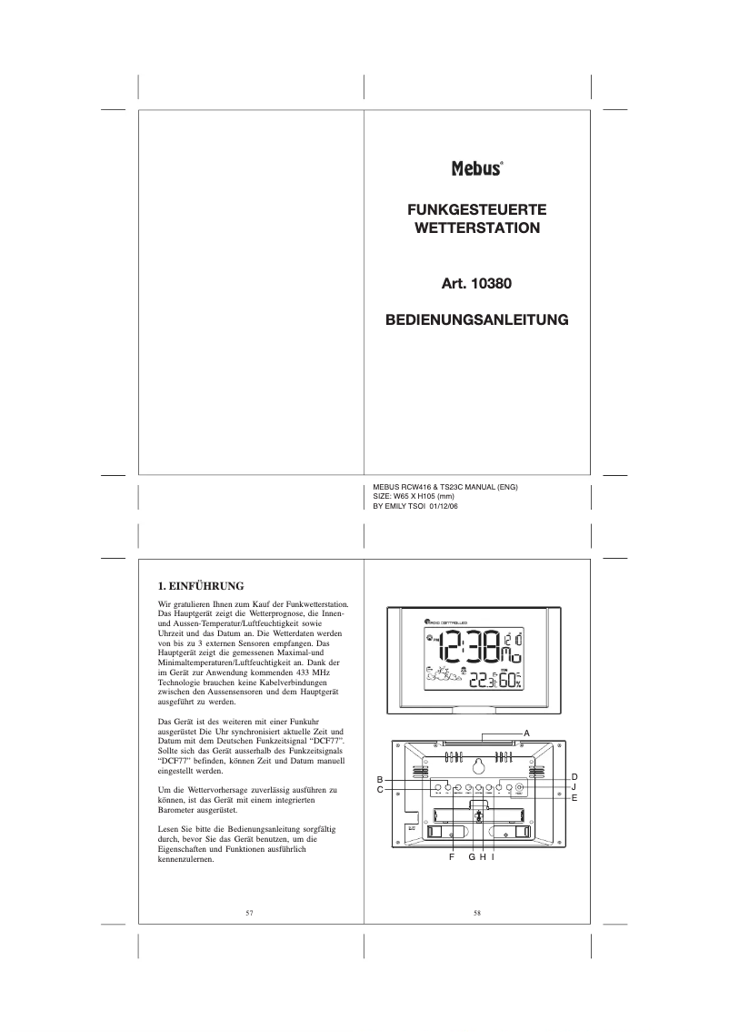 Page 1 de la notice Manuel utilisateur Mebus 10380