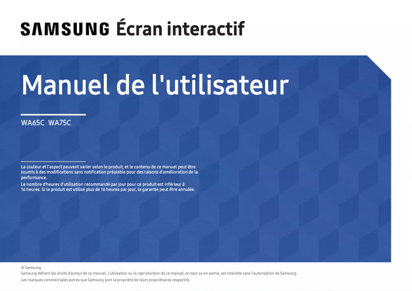 Page 1 de la notice Manuel utilisateur Samsung WA65C