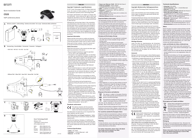 Page n°1 - Guide de démarrage rapide Snom C520