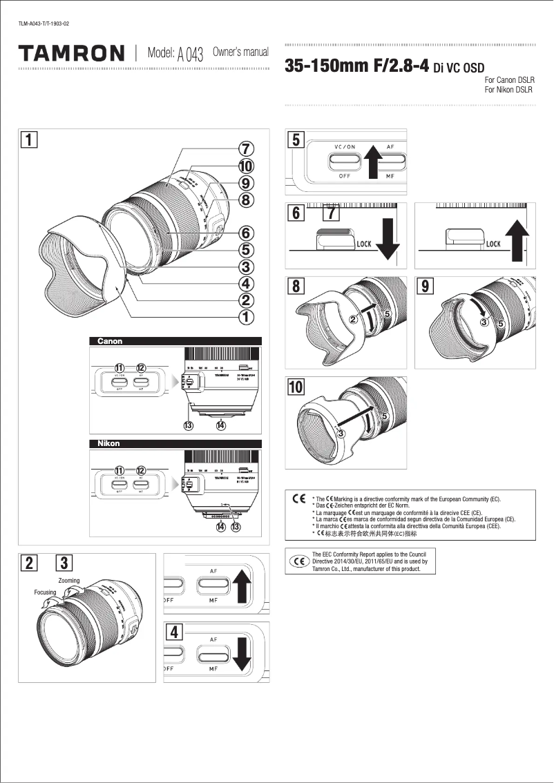 Página 1 del manual Manual de usuario Tamron 35-150mm F/2.8-4 Di VC OSD
