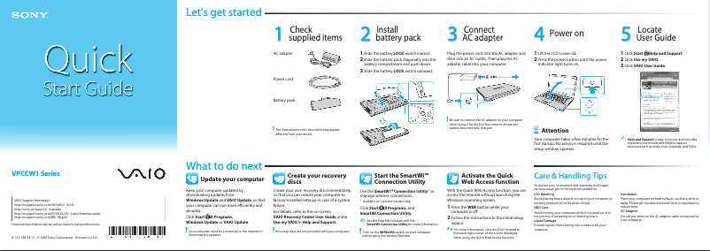 Page n°1 - Guide d'installation Sony Vaio VPCCW14FX