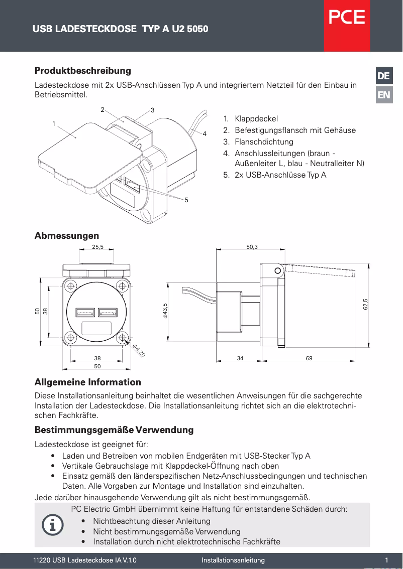 Page 1 de la notice Manuel utilisateur PCE U2 5050