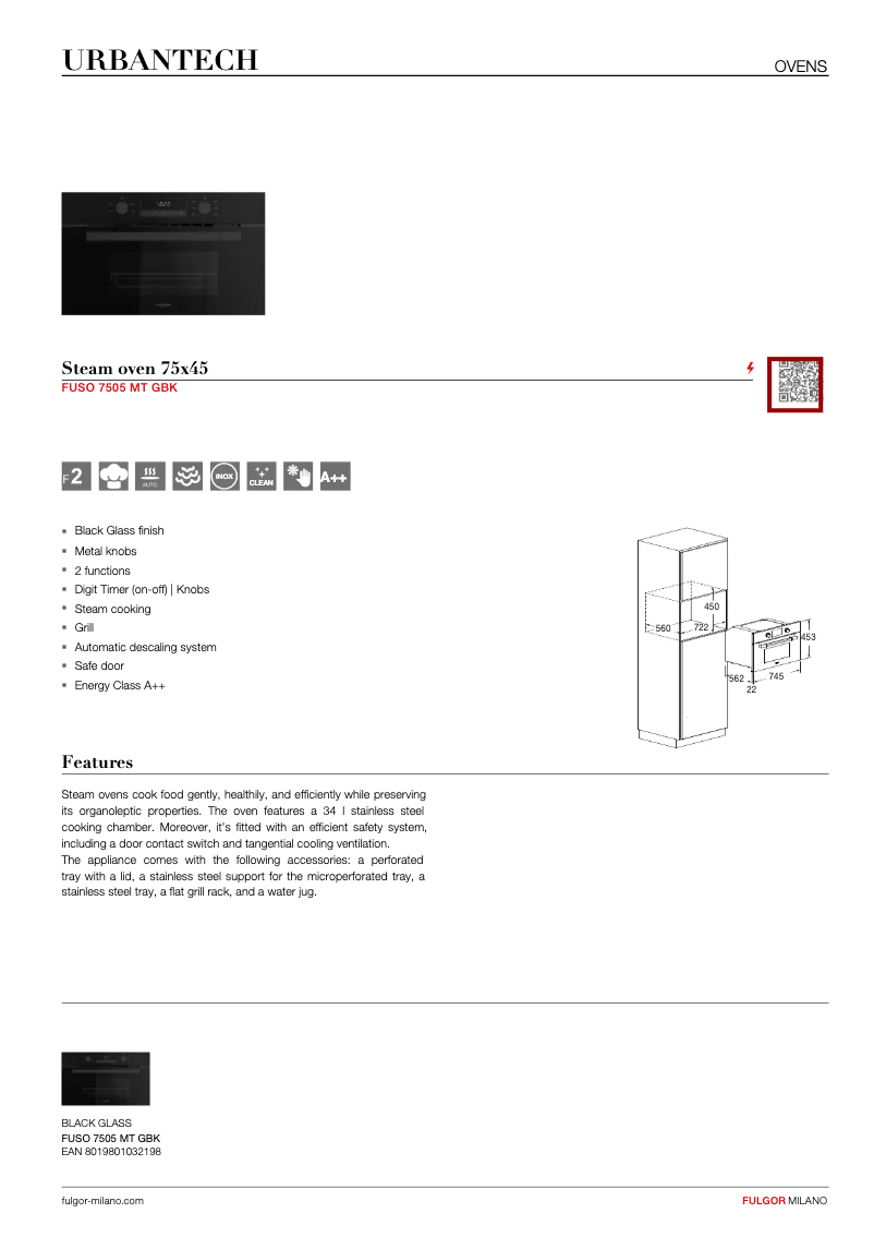 Page 1 de la notice Fiche technique Fulgor Milano FUSO 7505 MT GBK