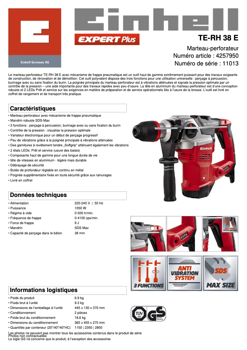 Image de la première page du manuel de l'appareil TE-RH 38 E