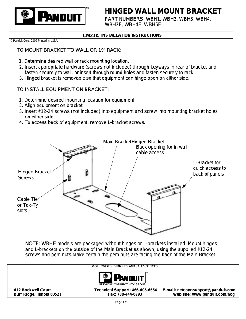 Página 1 del manual Manual de instrucciones Panduit WBH6E