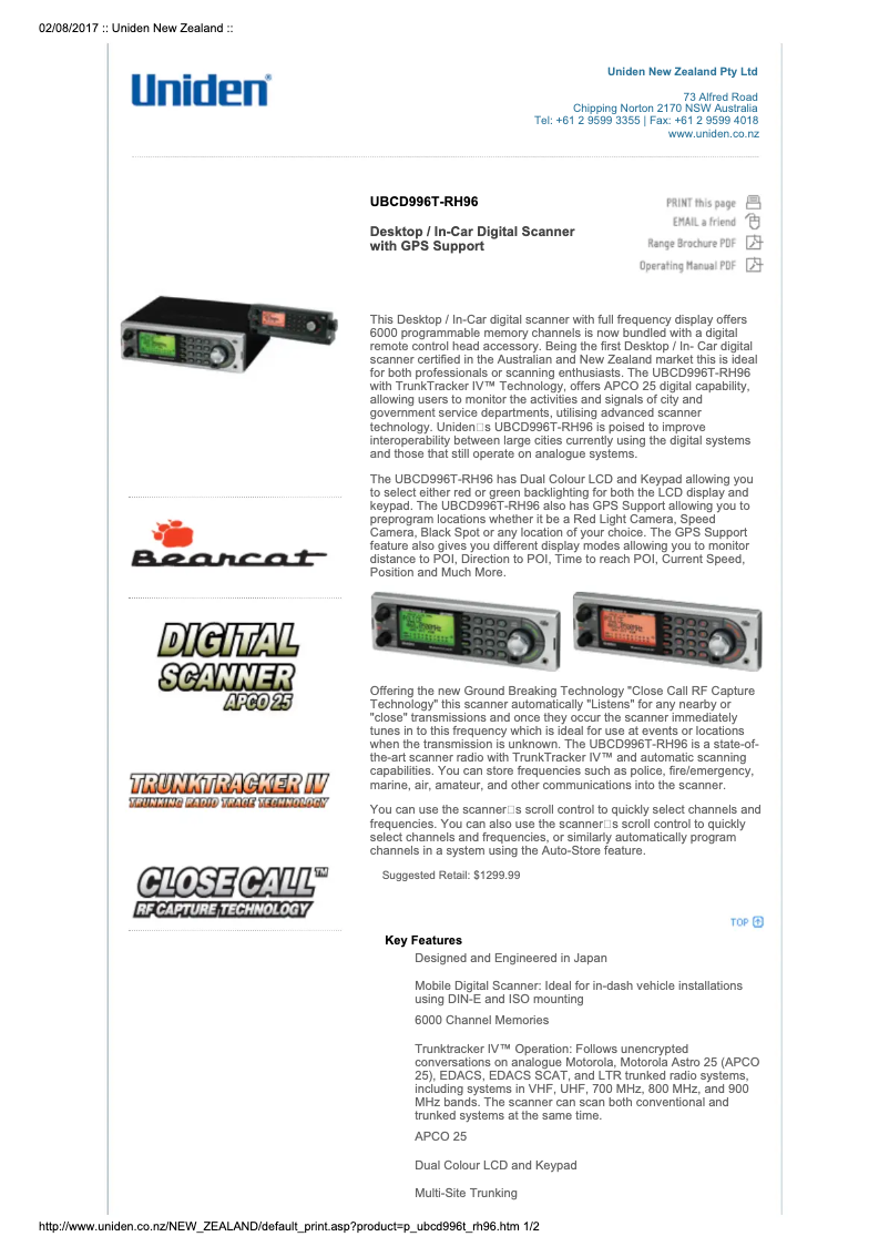 Page 1 de la notice Manuel utilisateur Uniden UBCD996T-RH96