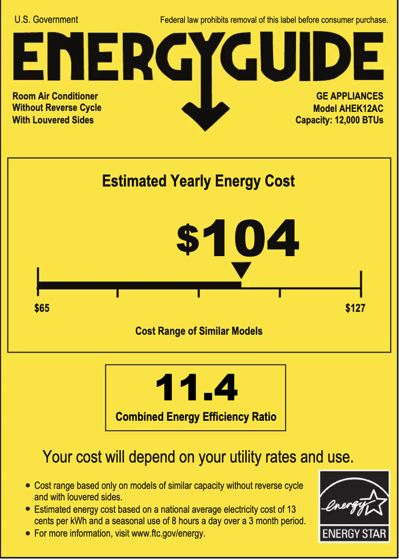 Page 1 of the manual Energy Label GE AHEK12AC