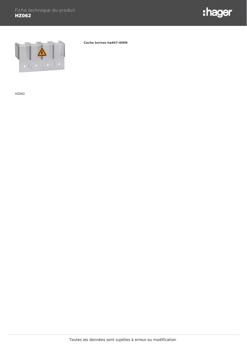 Page n°1 - Fiche technique Hager HZ062