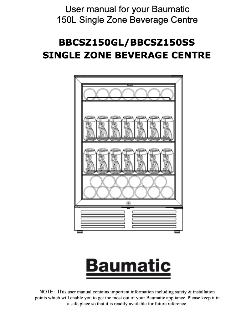 Page 1 de la notice Manuel utilisateur Baumatic BBCSZ150GL