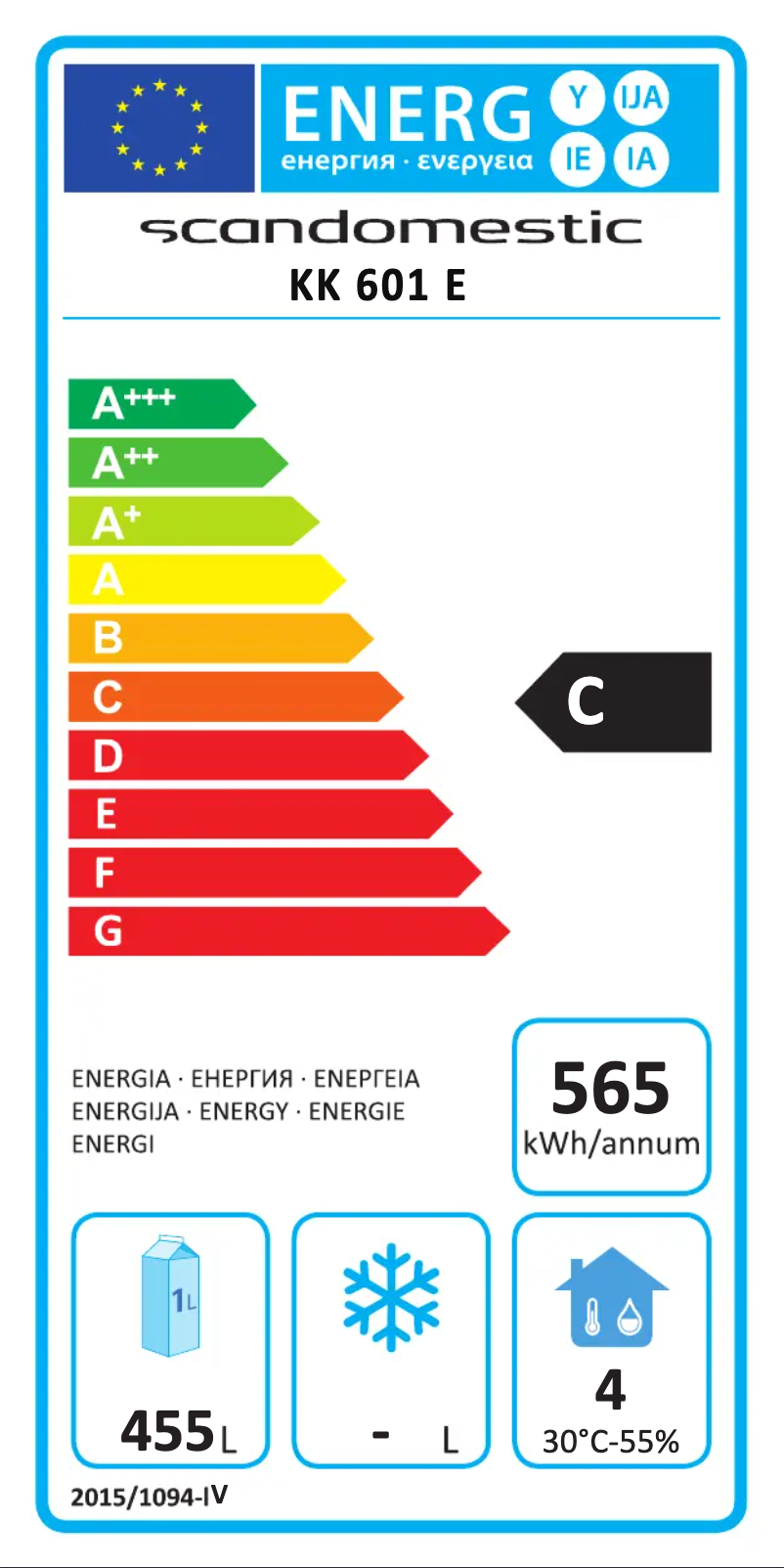 Page 1 de la notice Label énergétique Scancool KK 601 E