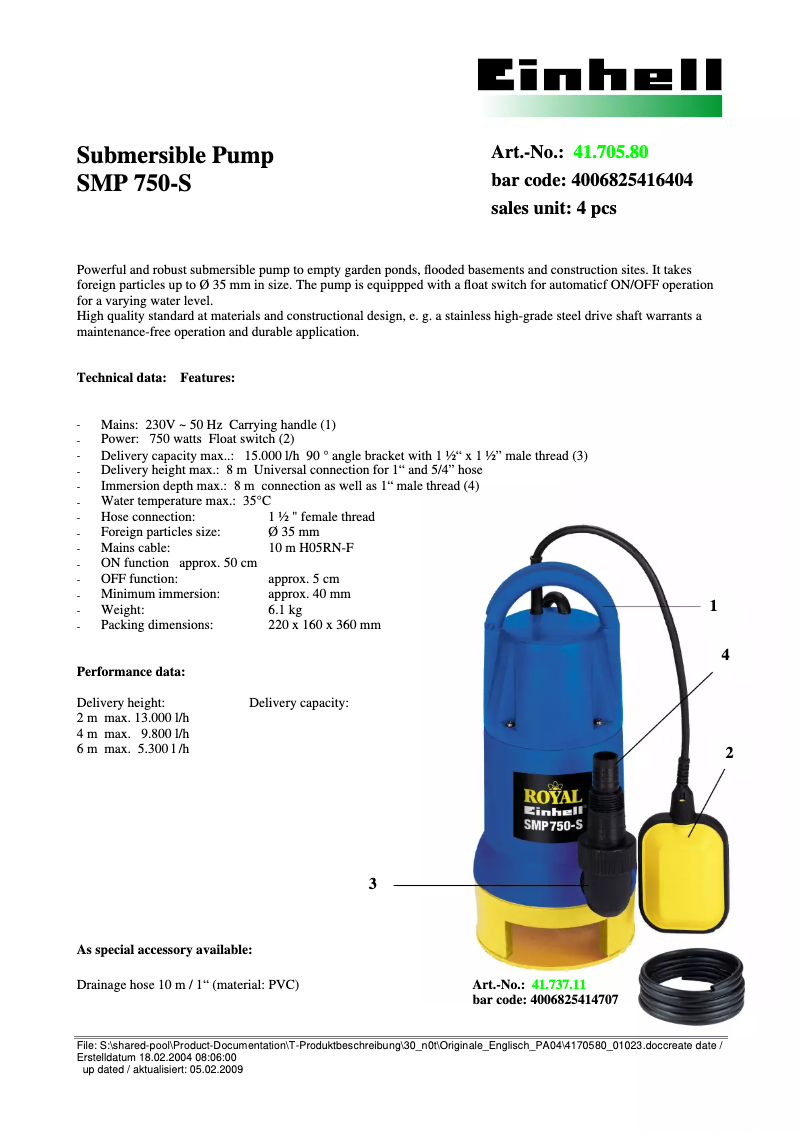 Image de la première page du manuel de l'appareil SMP 750-S