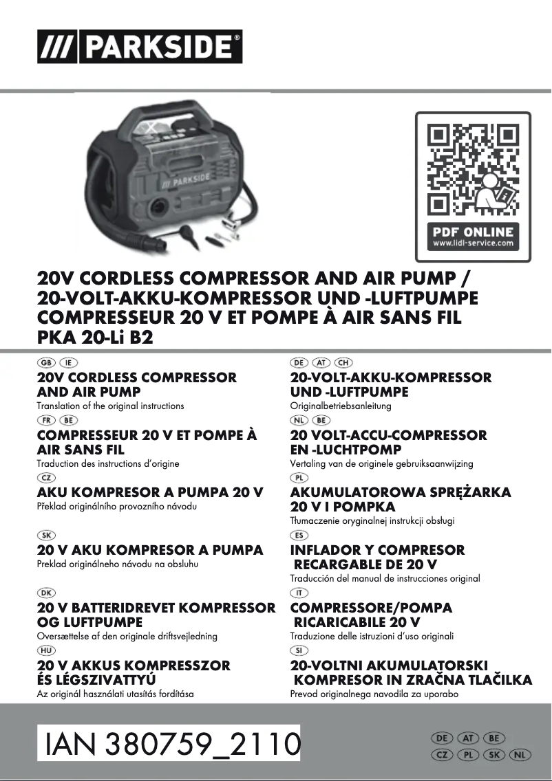 Image de la première page du manuel de l'appareil PKA 20-Li A1