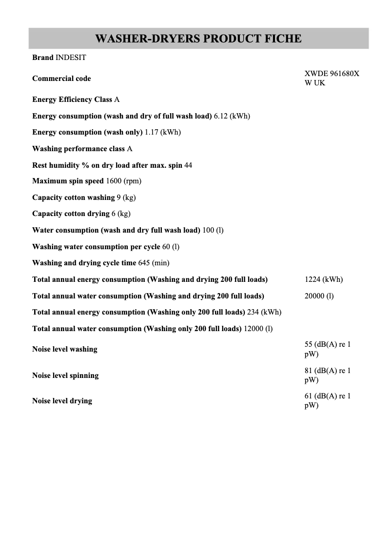 Page n°1 - Instructions / montage Indesit XWDE 961680X W UK