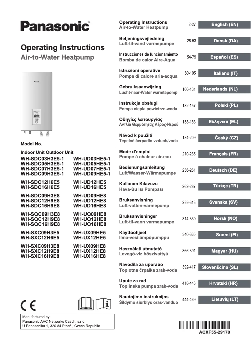Page 1 de la notice Manuel utilisateur Panasonic WH-SXC16H9E8