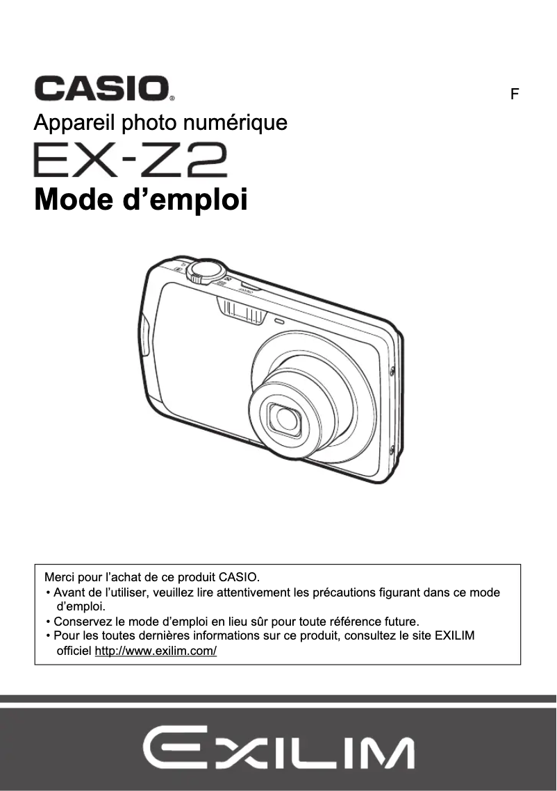 Page 1 de la notice Manuel utilisateur Casio Exilim EX-Z2