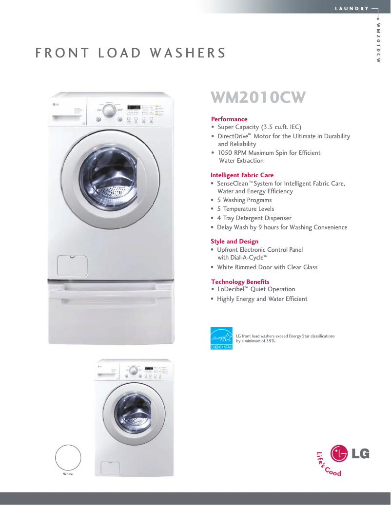 Page 1 de la notice Fiche technique LG WM2010CW