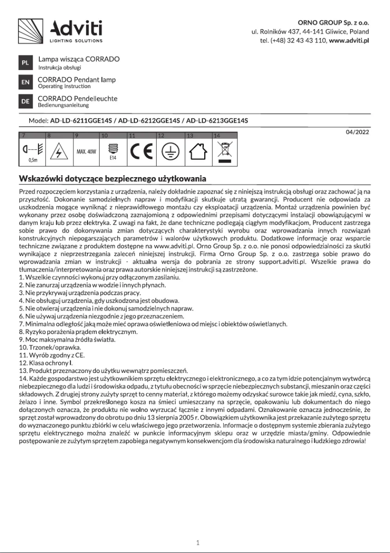 Image de la première page du manuel de l'appareil AD-LD-6212GGE14S