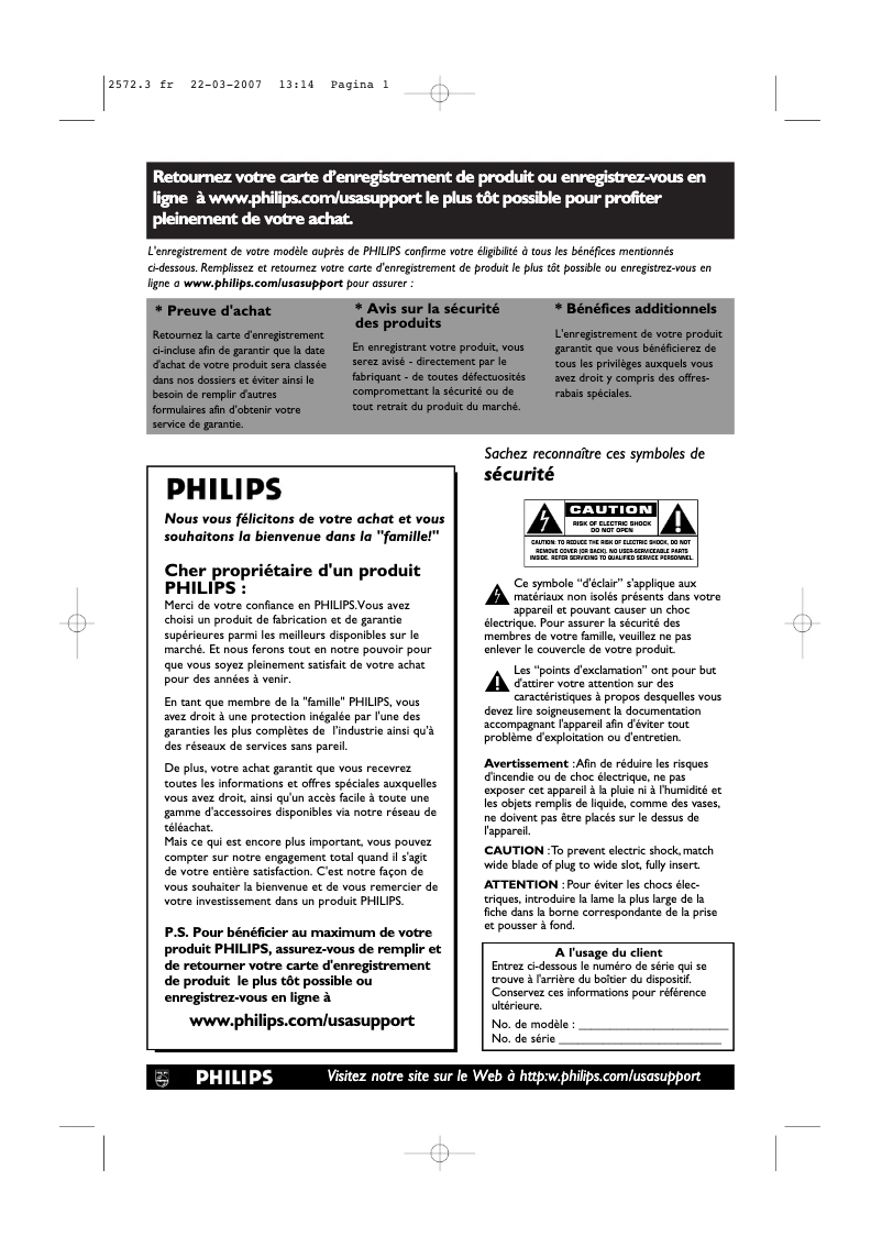 Page n°1 - Manuel utilisateur Philips 63PF9631D