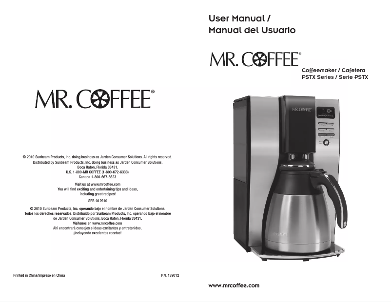 Page n°1 - Manuel utilisateur Mr. Coffee PSTX 95