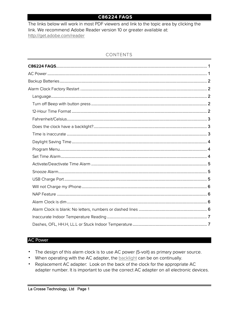 Página 1 del manual Preguntas frecuentes La Crosse Technology C86224