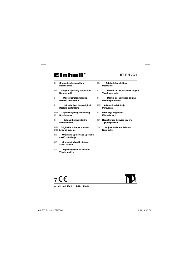 Page n°1 - Manuel utilisateur Einhell RT-RH 20/1