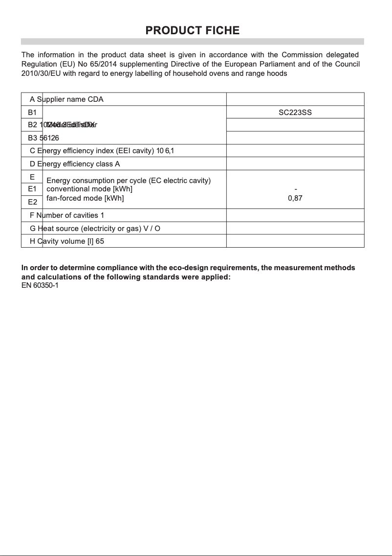 Page n°1 - Fiche technique CDA SC223SS