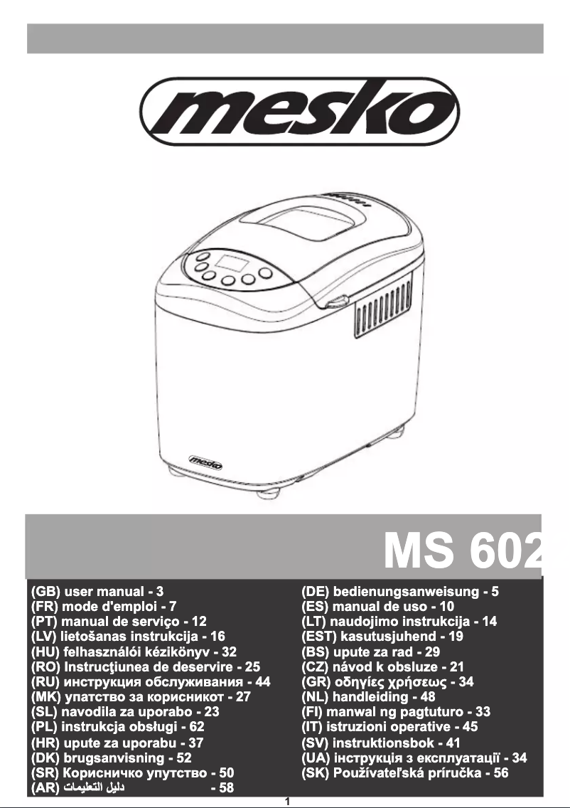 Page n°1 - Manuel utilisateur Mesko MS 6022