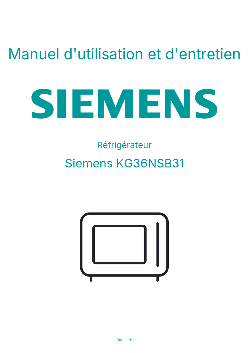 Page n°1 - Manuel d'utilisation et d'entretien Siemens KG36NSB31