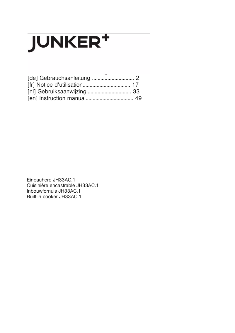 Page n°1 - Manuel utilisateur Junker JH33AC51