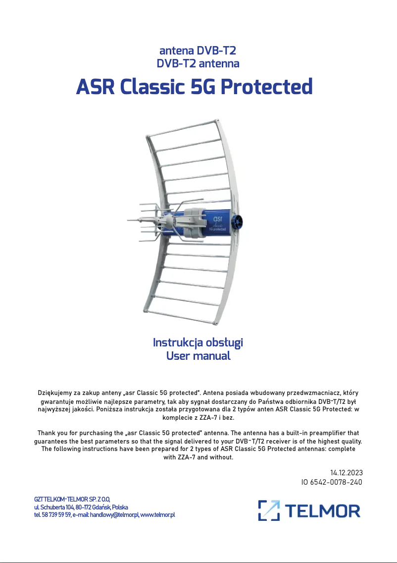 Page n°1 - Manuel utilisateur Telmor ASR Classic 5G Protected