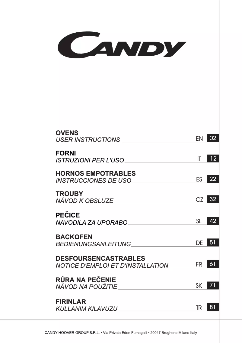 Page n°1 - Manuel utilisateur Candy FCDP818VX/E