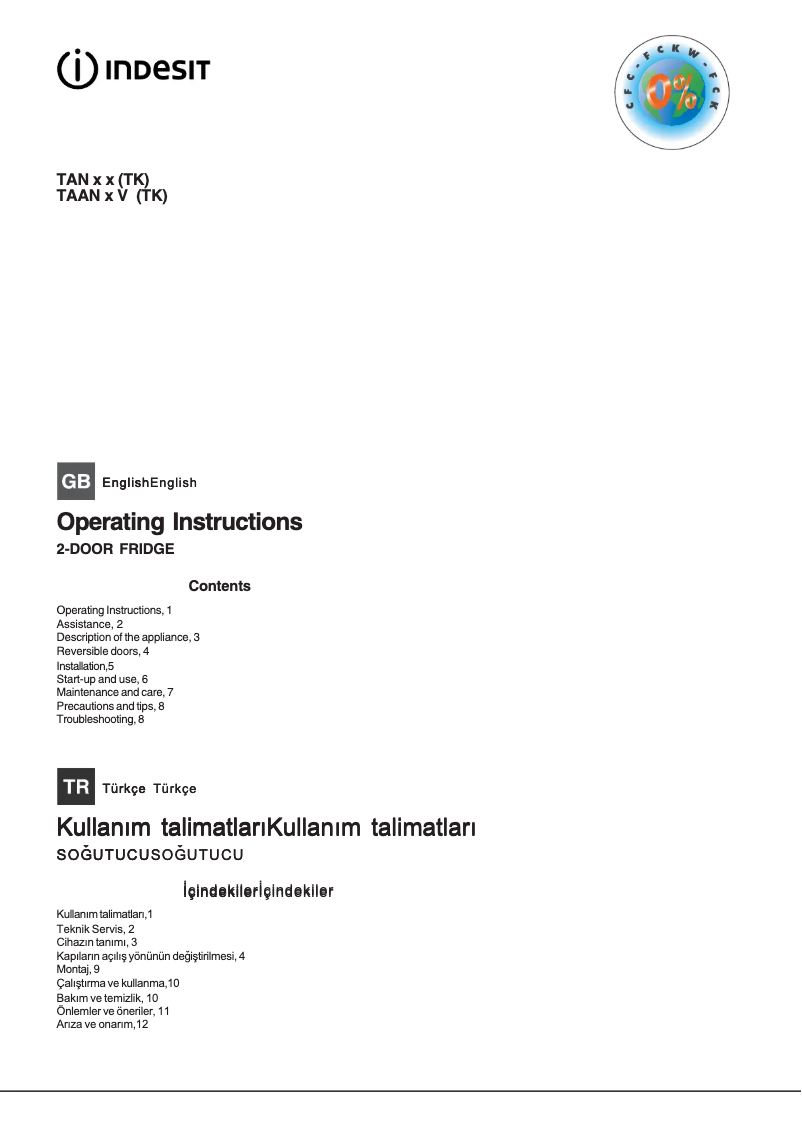 Page n°1 - Manuel utilisateur Indesit TAAN 5 V (TK)