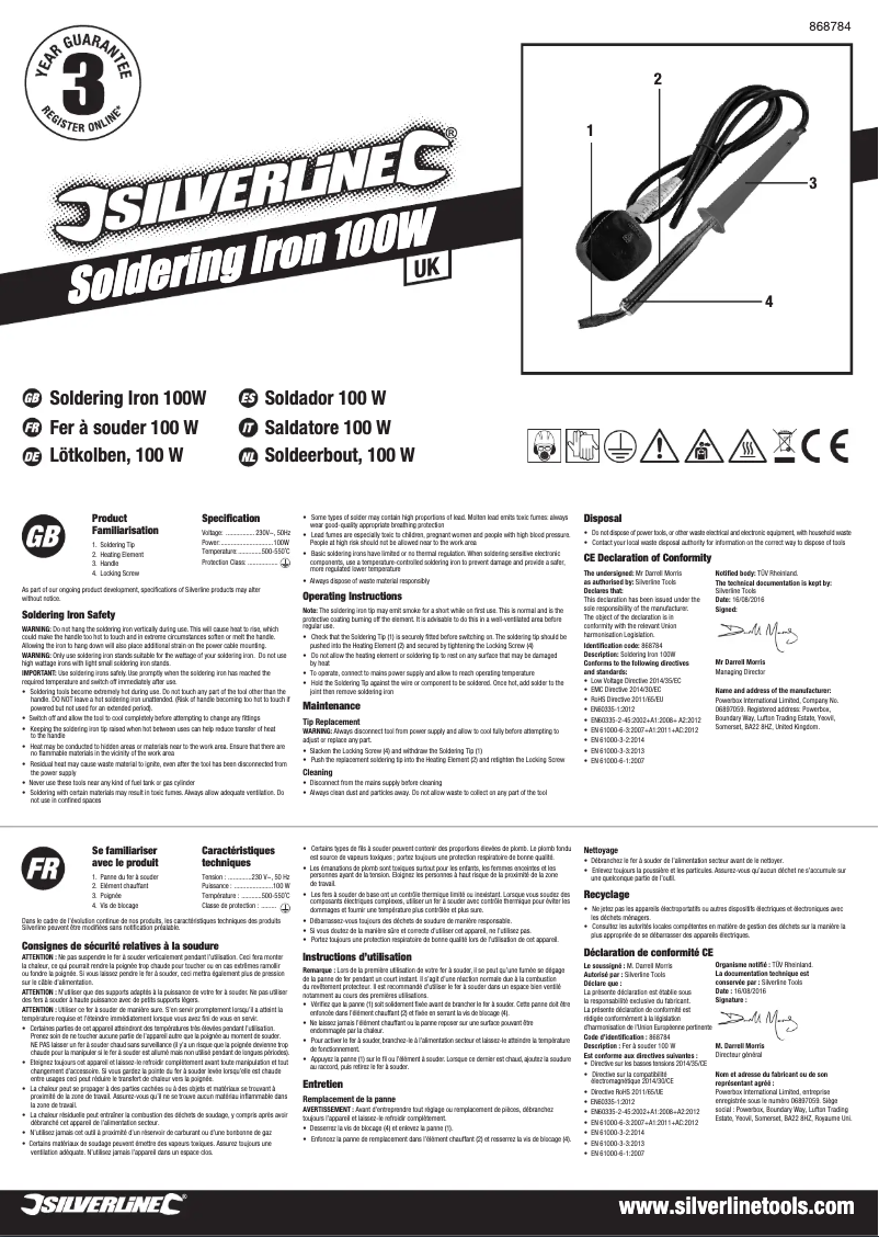 Page 1 de la notice Manuel utilisateur Silverline 868784