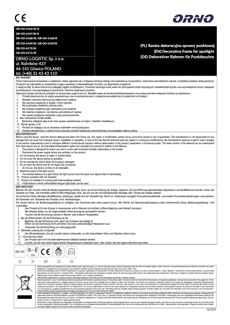 Page n°1 - Manuel utilisateur ORNO OR-OD-6166