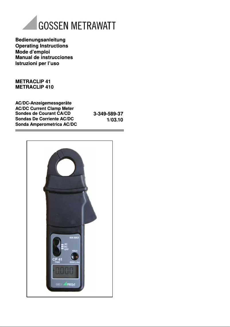 Page n°1 - Manuel utilisateur Gossen Metrawatt MetraClip 410