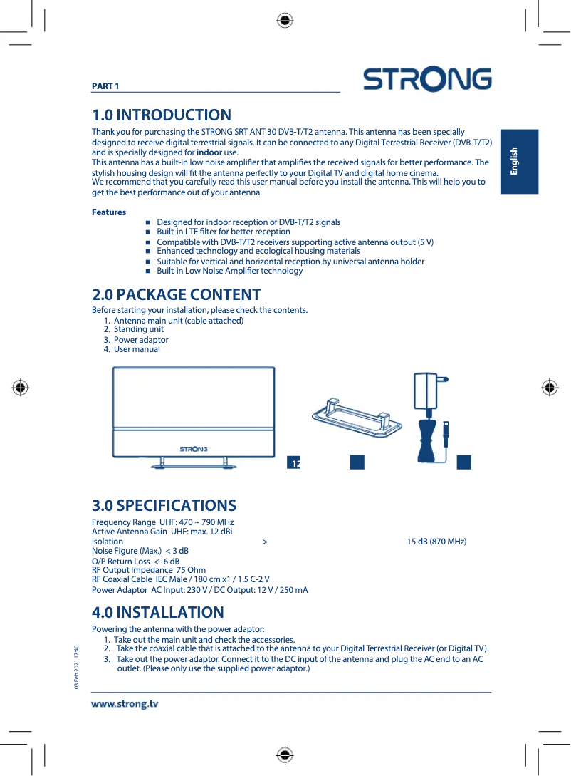 Page 1 de la notice Manuel utilisateur Strong SRT ANT 30