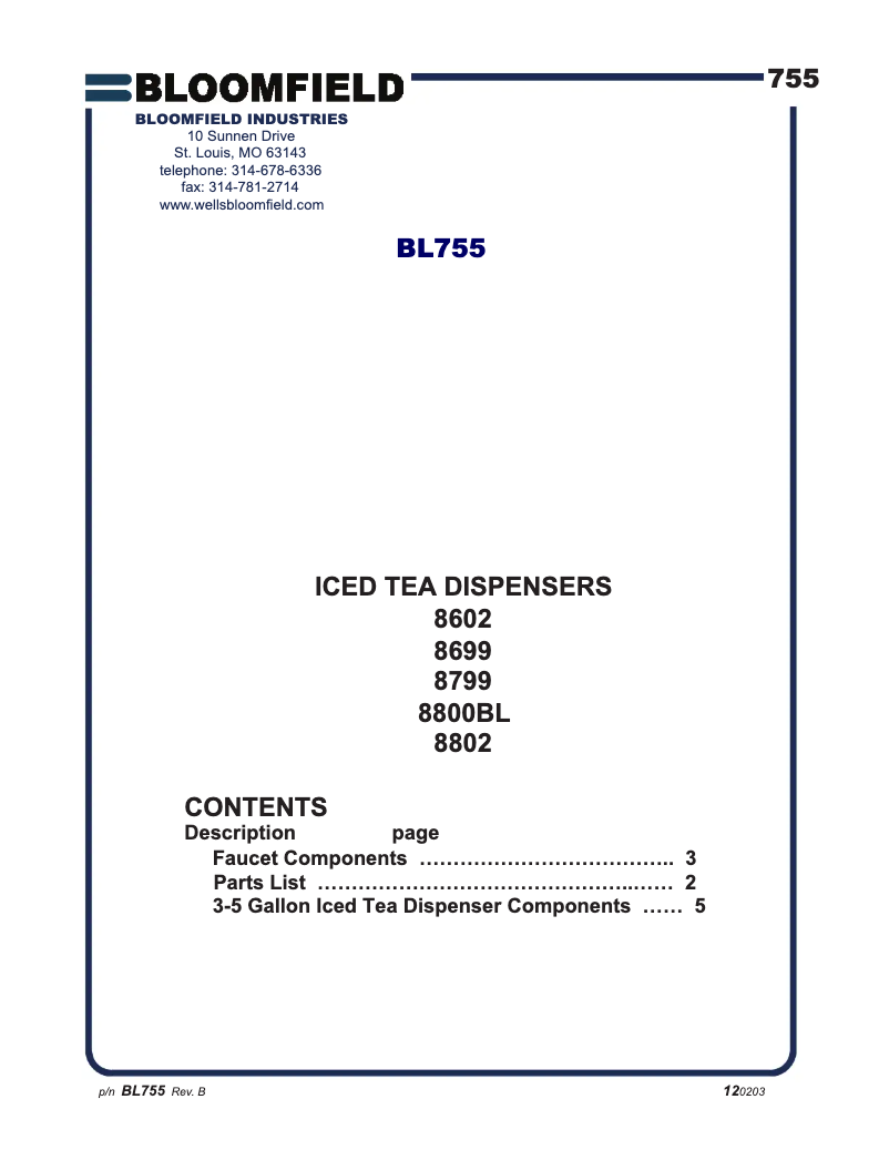 Page 1 de la notice Manuel utilisateur Bloomfield 8799