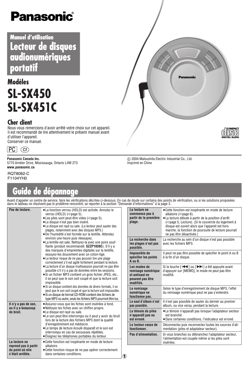 Image de la première page du manuel de l'appareil SL-SX451C