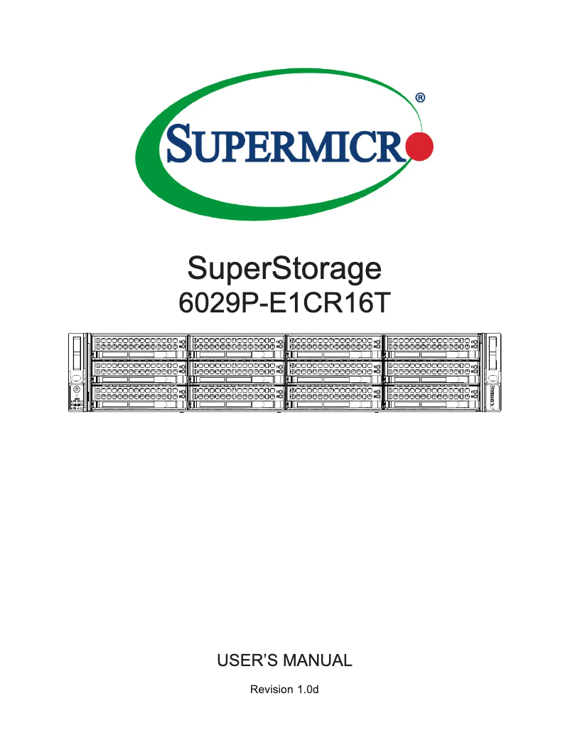 Image de la première page du manuel de l'appareil SuperStorage 6029P-E1CR16T