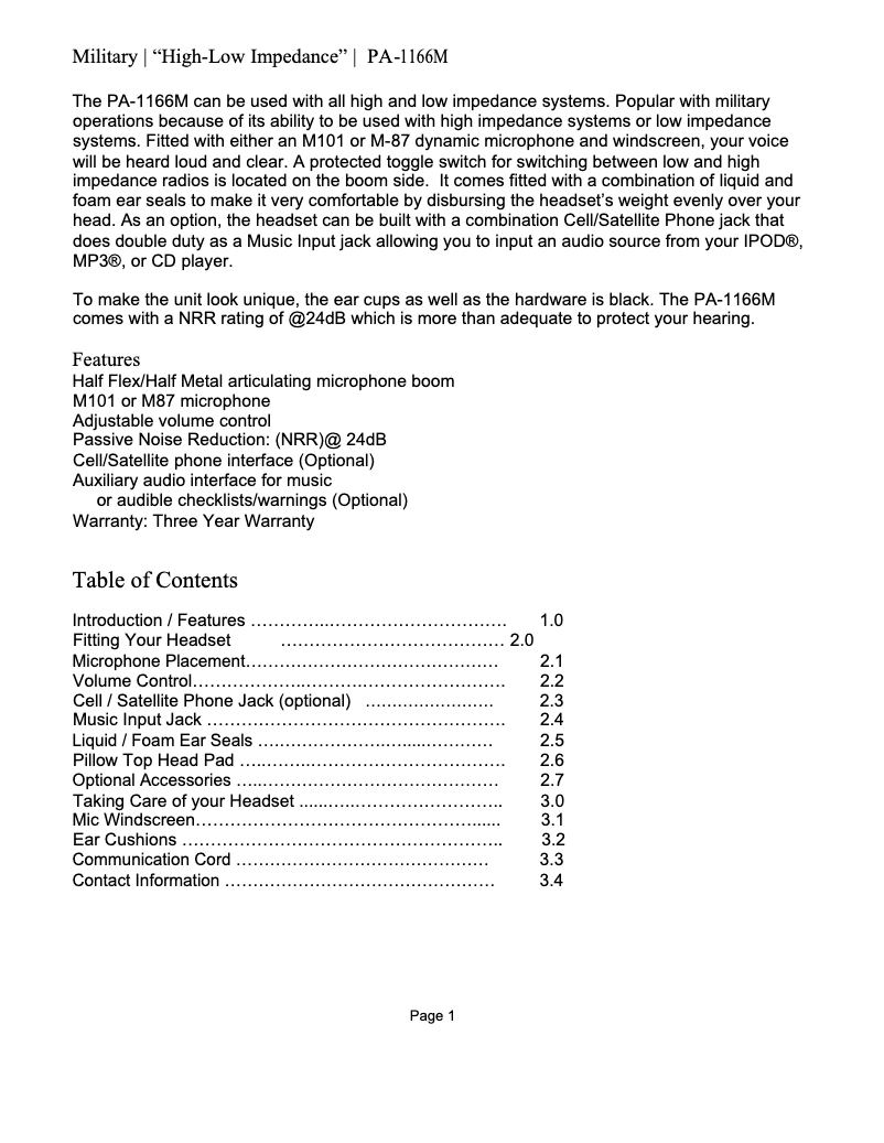 Image de la première page du manuel de l'appareil PA-1166M