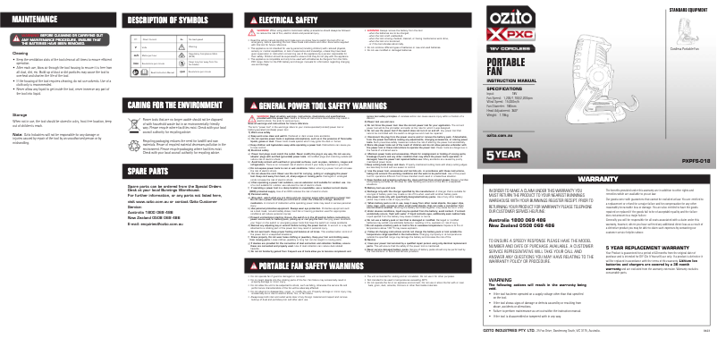 Page n°1 - Manuel utilisateur Ozito PXPFS-018