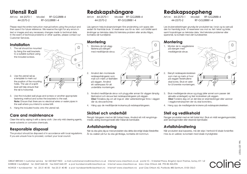 Page 1 de la notice Manuel utilisateur Coline RF-GG288B1-4