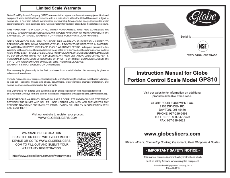 Page 1 de la notice Manuel utilisateur Globe GPS10