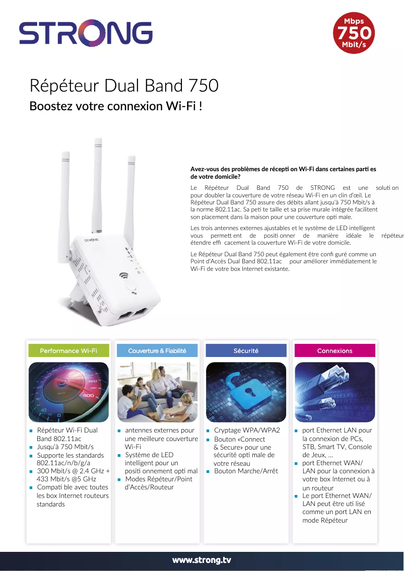 Page 1 de la notice Manuel utilisateur Strong Dual Band Repeater 750