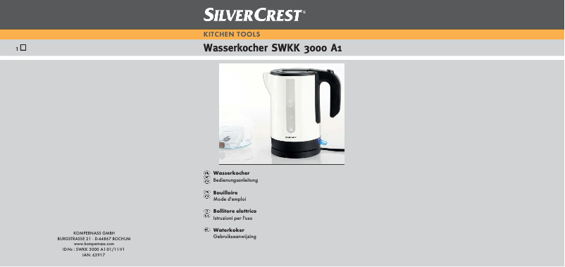 Page n°1 - Manuel utilisateur SilverCrest SWKK 3000 A1
