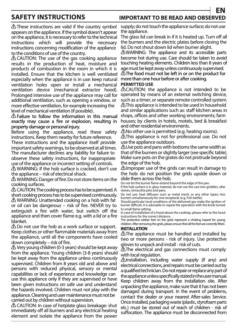 Page n°1 - Manuel d'utilisation et d'entretien Hotpoint PPH 60G DF