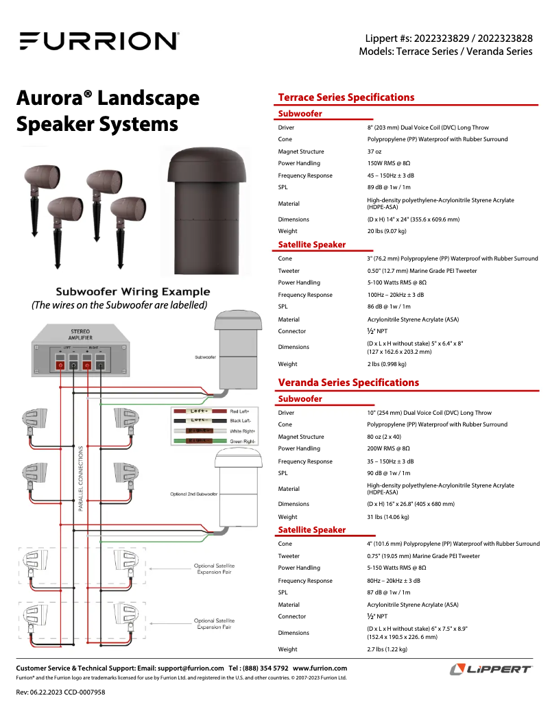 Page 1 de la notice Fiche technique Furrion Aurora