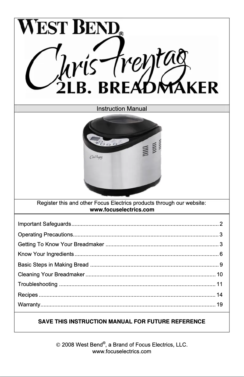 Page n°1 - Manuel utilisateur WestBend 41200CF