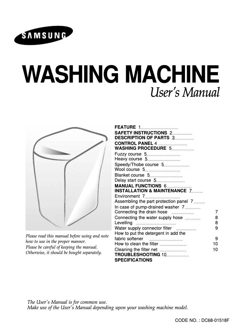 Page n°1 - Manuel utilisateur Samsung WA12K2Q1
