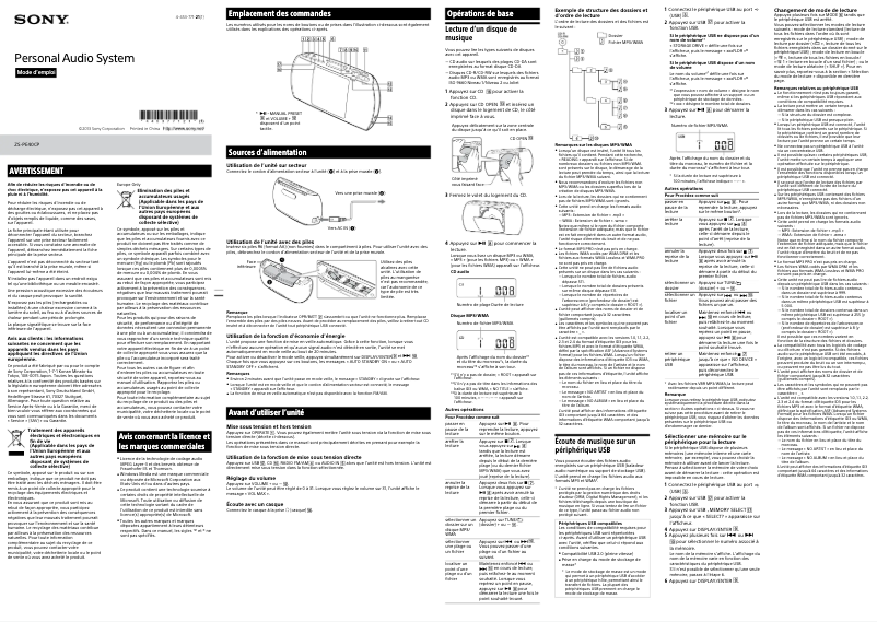 Page n°1 - Manuel utilisateur Sony ZS-PE40CP